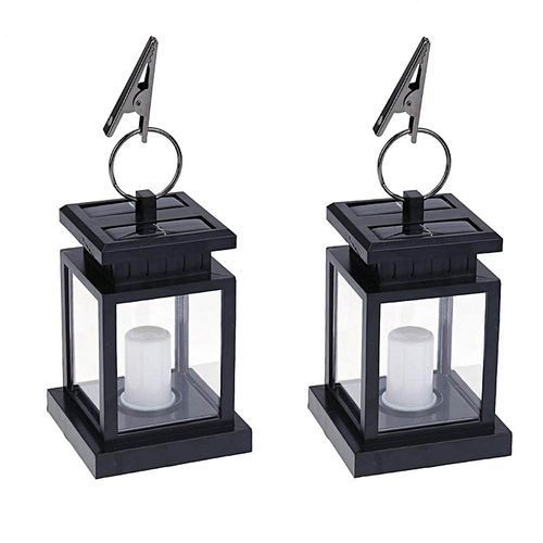 2pcs Portable Candle Lantern Shape Solar Power LED Outdoor Yard Lawn Light (White)