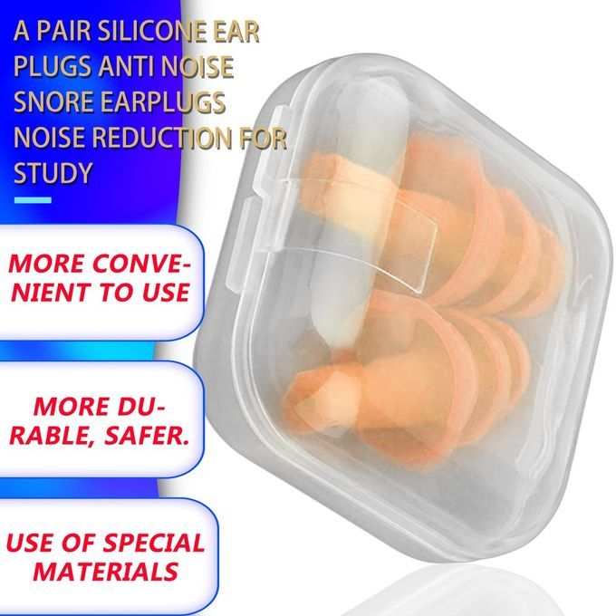 A Pair Silicone Ear Plugs Anti Noise Snore Earplugs Reduction For Study Orange