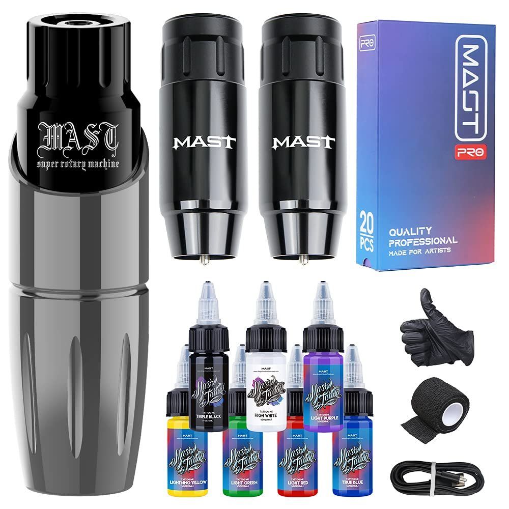 Mast Tour Wireless Tattoo Pen Machine Kit 7 Bottles Inks
