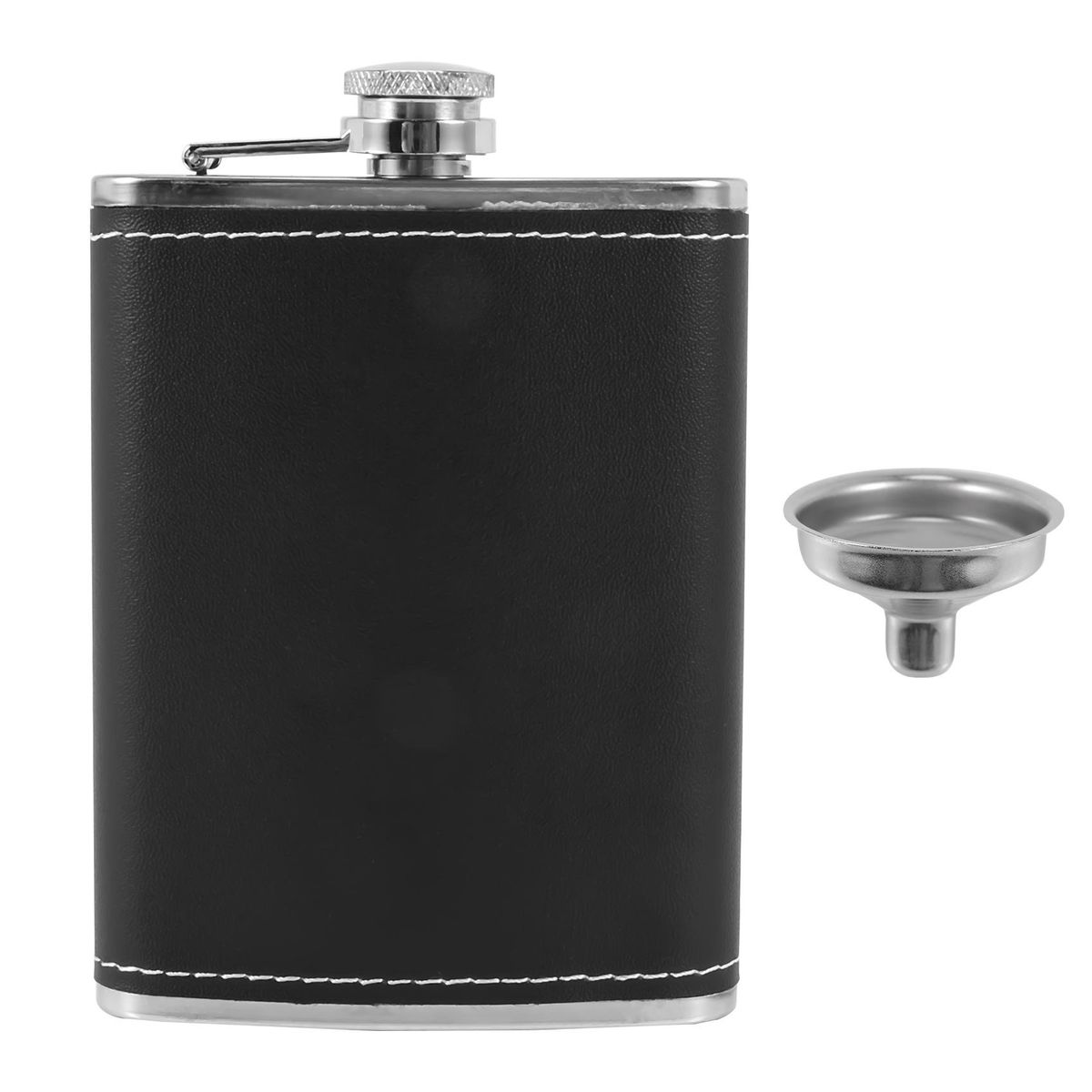 Pocket Hip Flask 8 Oz with Funnel Stainless Steel with Black Leather Wrapped Cover and Leak Proof - Fits any Suit for Discrete  Shot Drinking