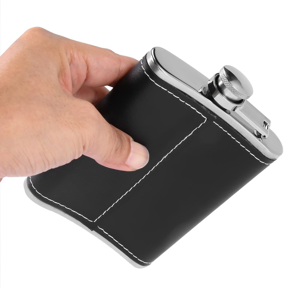 Pocket Hip Flask 8 Oz with Funnel Stainless Steel with Black Leather Wrapped Cover and Leak Proof - Fits any Suit for Discrete  Shot Drinking