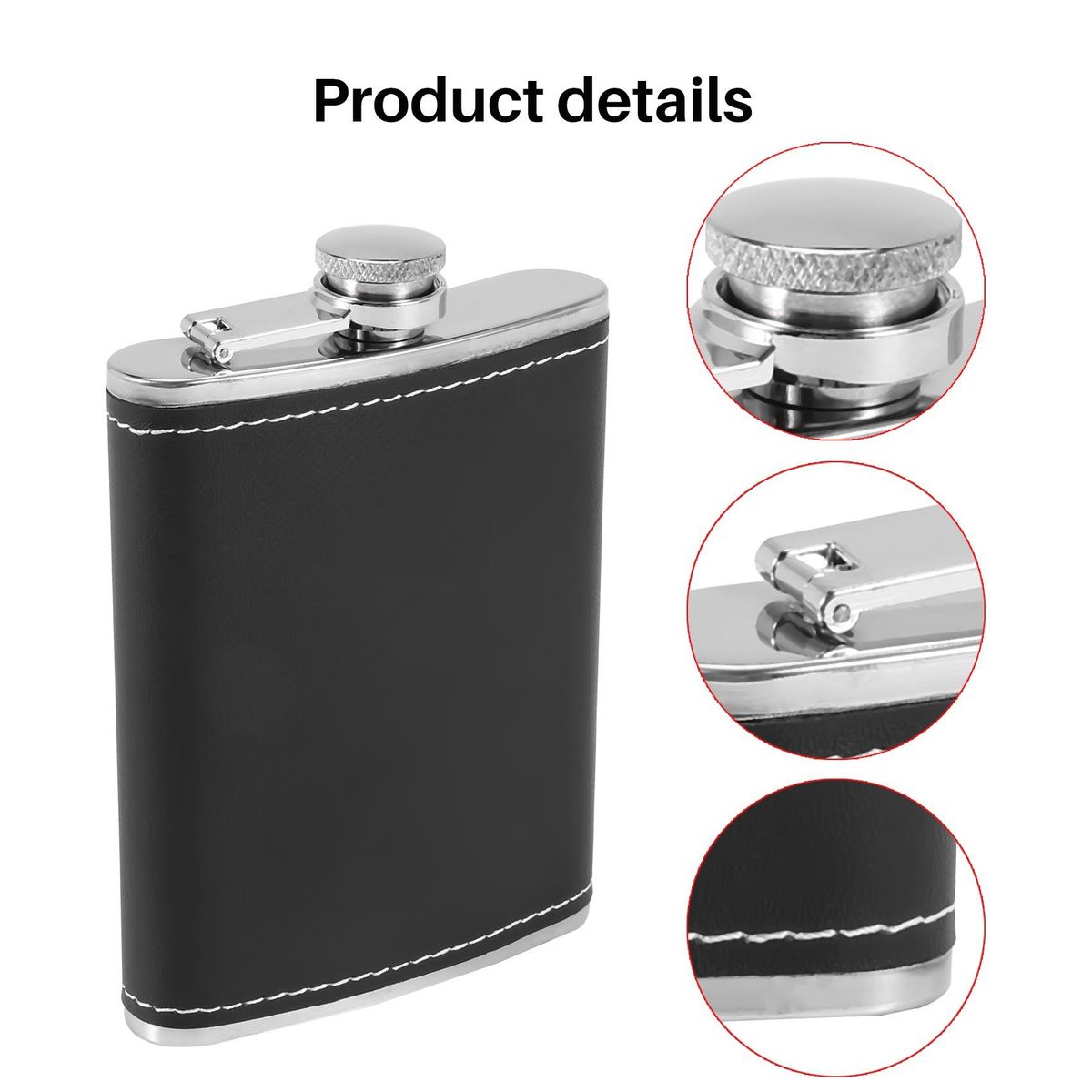 Pocket Hip Flask 8 Oz with Funnel Stainless Steel with Black Leather Wrapped Cover and Leak Proof - Fits any Suit for Discrete  Shot Drinking