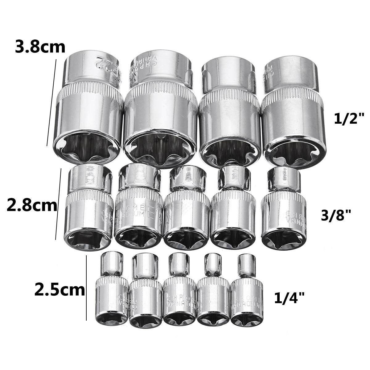14Pcs Durable Male Chrome Vanadium 1/4 Inch 3/8 Inch 1/2 Inch Driver E Torx Star Socket Set With Box