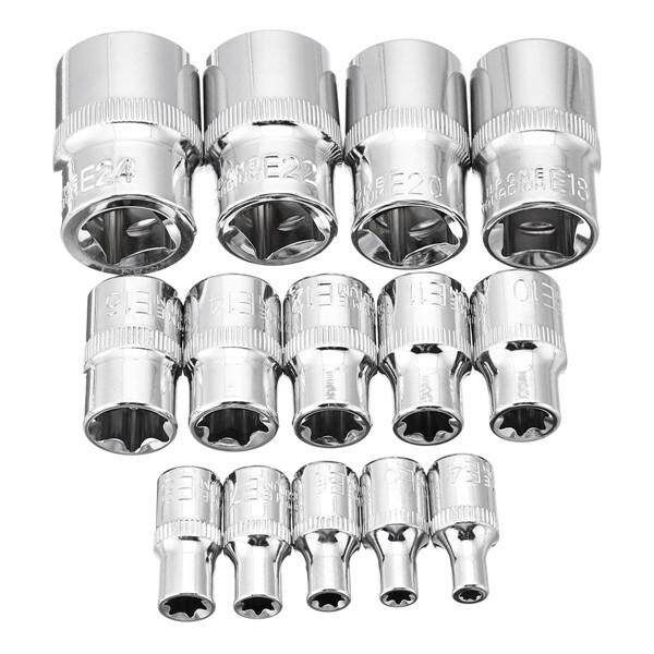 14Pcs Durable Male Chrome Vanadium 1/4 Inch 3/8 Inch 1/2 Inch Driver E Torx Star Socket Set With Box