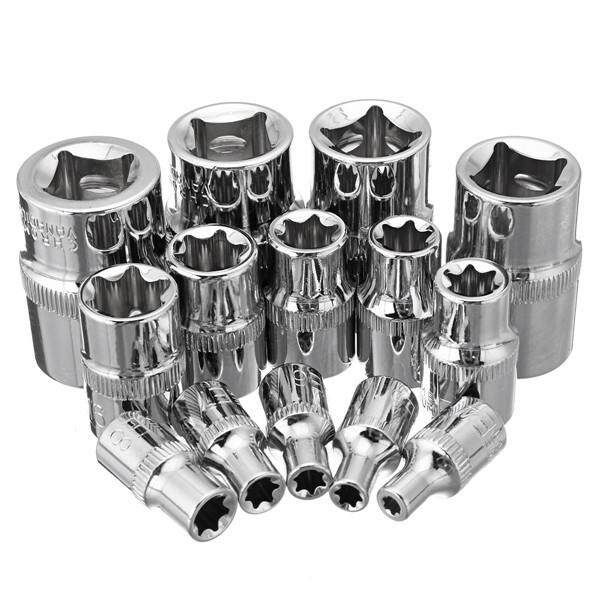 14Pcs Durable Male Chrome Vanadium 1/4 Inch 3/8 Inch 1/2 Inch Driver E Torx Star Socket Set With Box