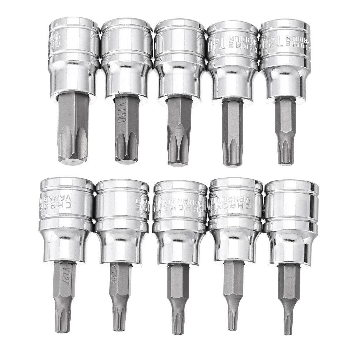 3/8 Dr 48mm Long S2 Tamper Proof Torx Bit Socket Set T10 - T55 B1177 10 Pieces T10-t55