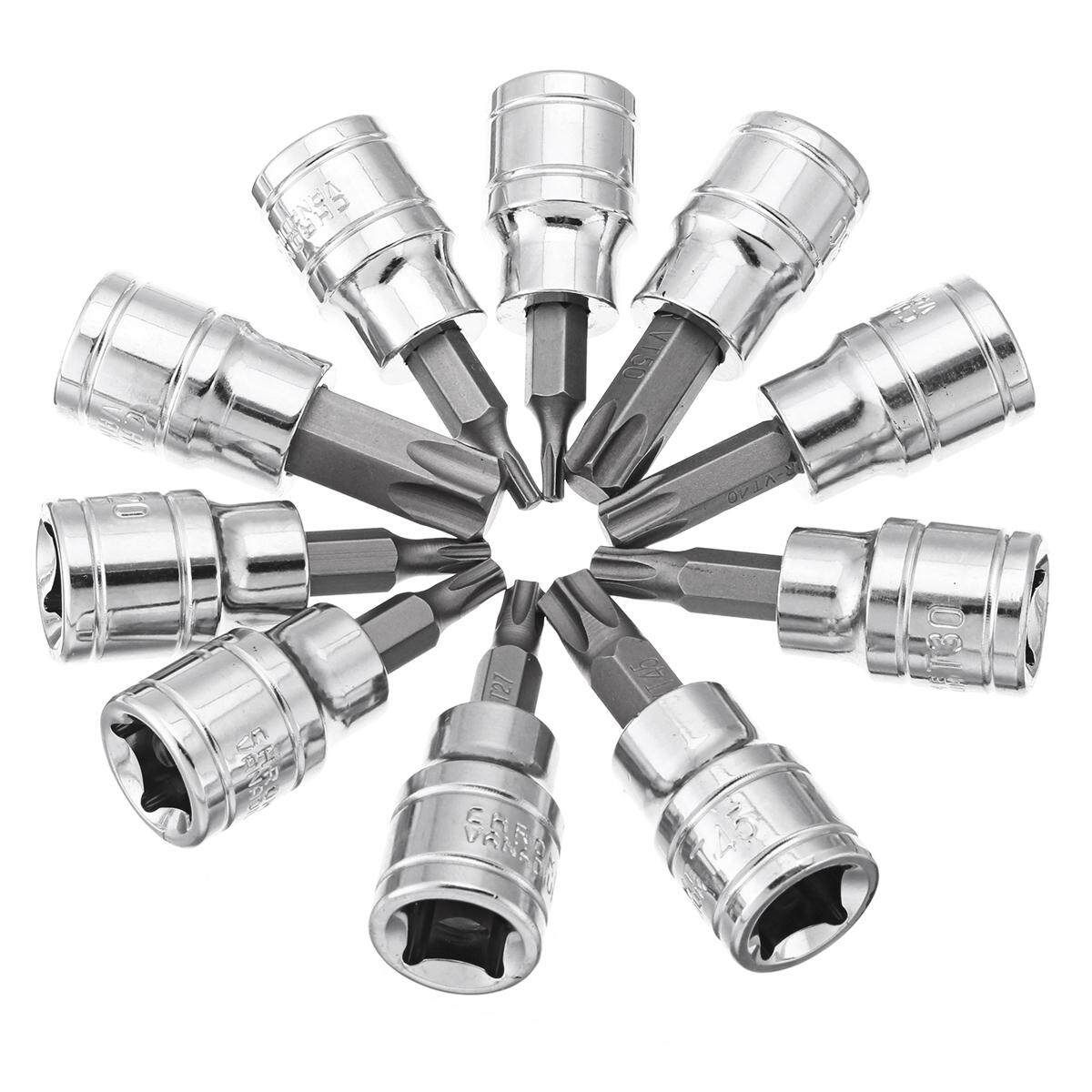 3/8 Dr 48mm Long S2 Tamper Proof Torx Bit Socket Set T10 - T55 B1177 10 Pieces T10-t55