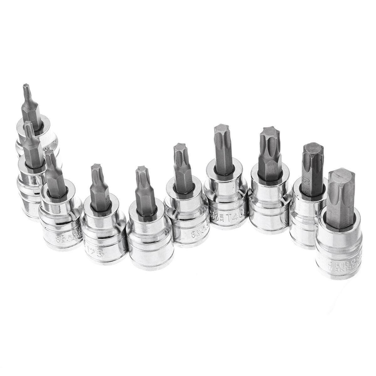 3/8 Dr 48mm Long S2 Tamper Proof Torx Bit Socket Set T10 - T55 B1177 10 Pieces T10-t55