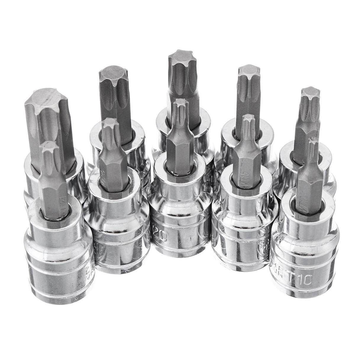 3/8 Dr 48mm Long S2 Tamper Proof Torx Bit Socket Set T10 - T55 B1177 10 Pieces T10-t55