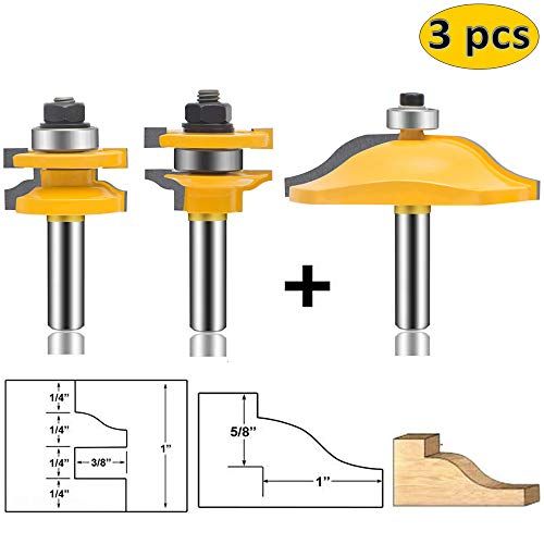 OLETBE 3 PCS Router Bit Set 12Inch Shank Round Over Raised P