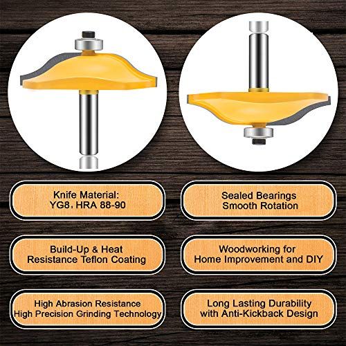 OLETBE 3 PCS Router Bit Set 12Inch Shank Round Over Raised P