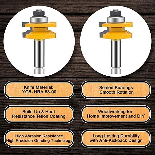 OLETBE 3 PCS Router Bit Set 12Inch Shank Round Over Raised P