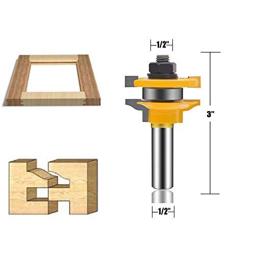 OLETBE 3 PCS Router Bit Set 12Inch Shank Round Over Raised P