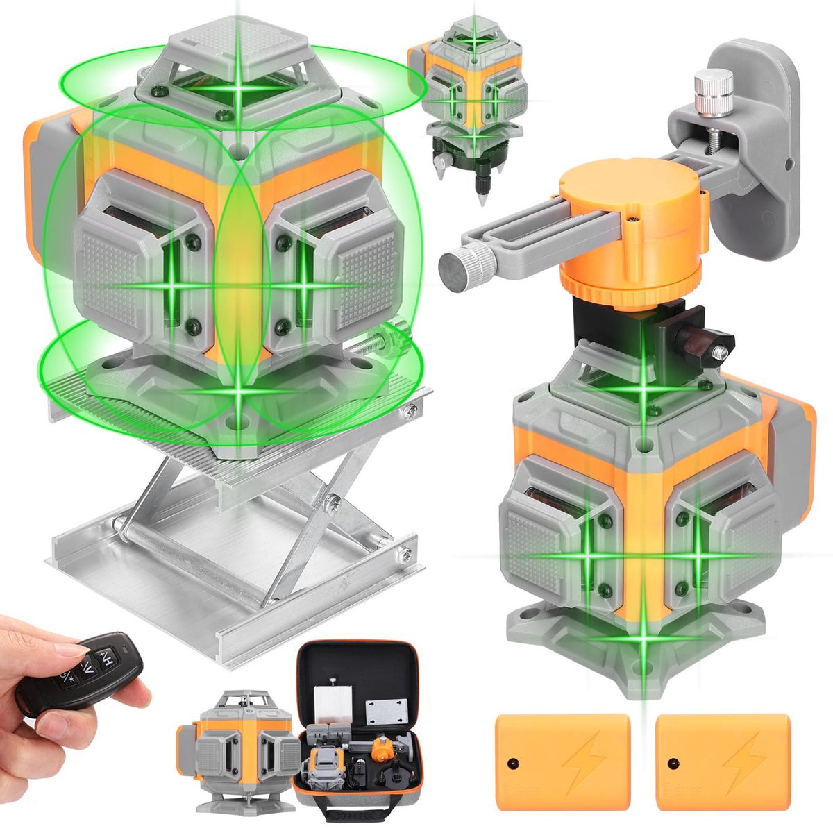 Multifunctional 16 Lines Laser Level 3° Self-leveling Machine Rechargeable Lithium Battery Leveling Tool with Bubble-level Omnidirectional Ground Wall Sticker Home Improvement Tools Set