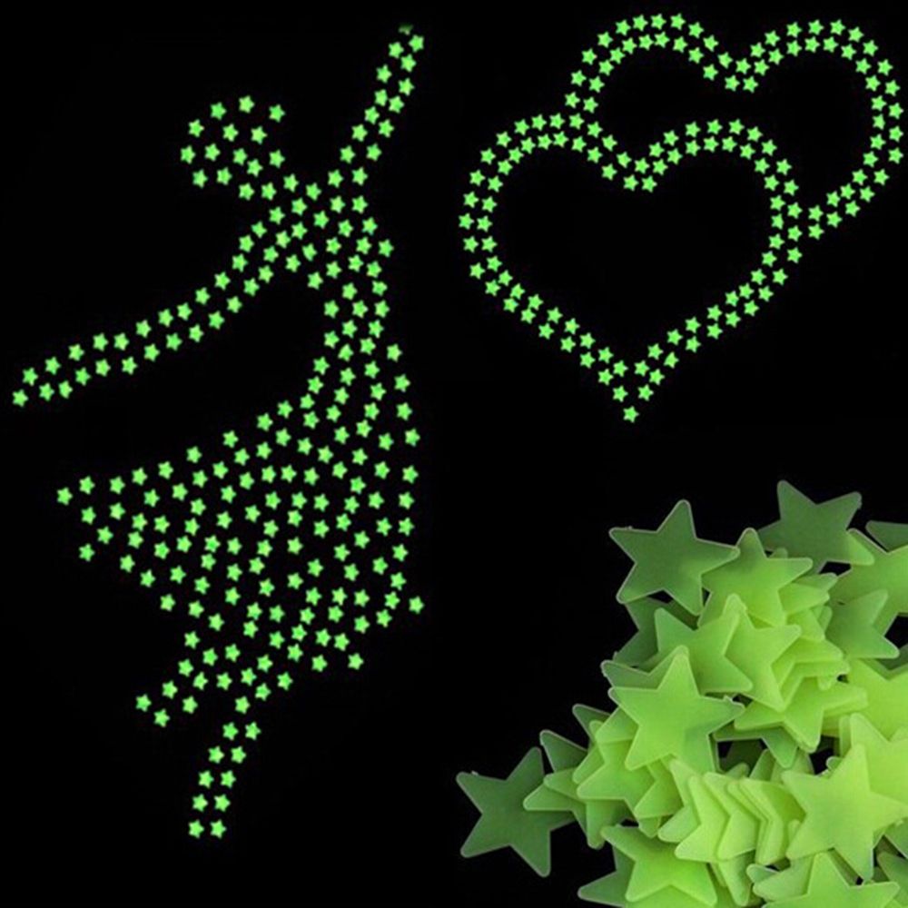 Glow In The Dark 3D Stars Wall Stickers 100Pcs Luminous Fluorescent Plastic Wall Sticker For Kids Baby Room Bedroom Ceiling Home Decor
