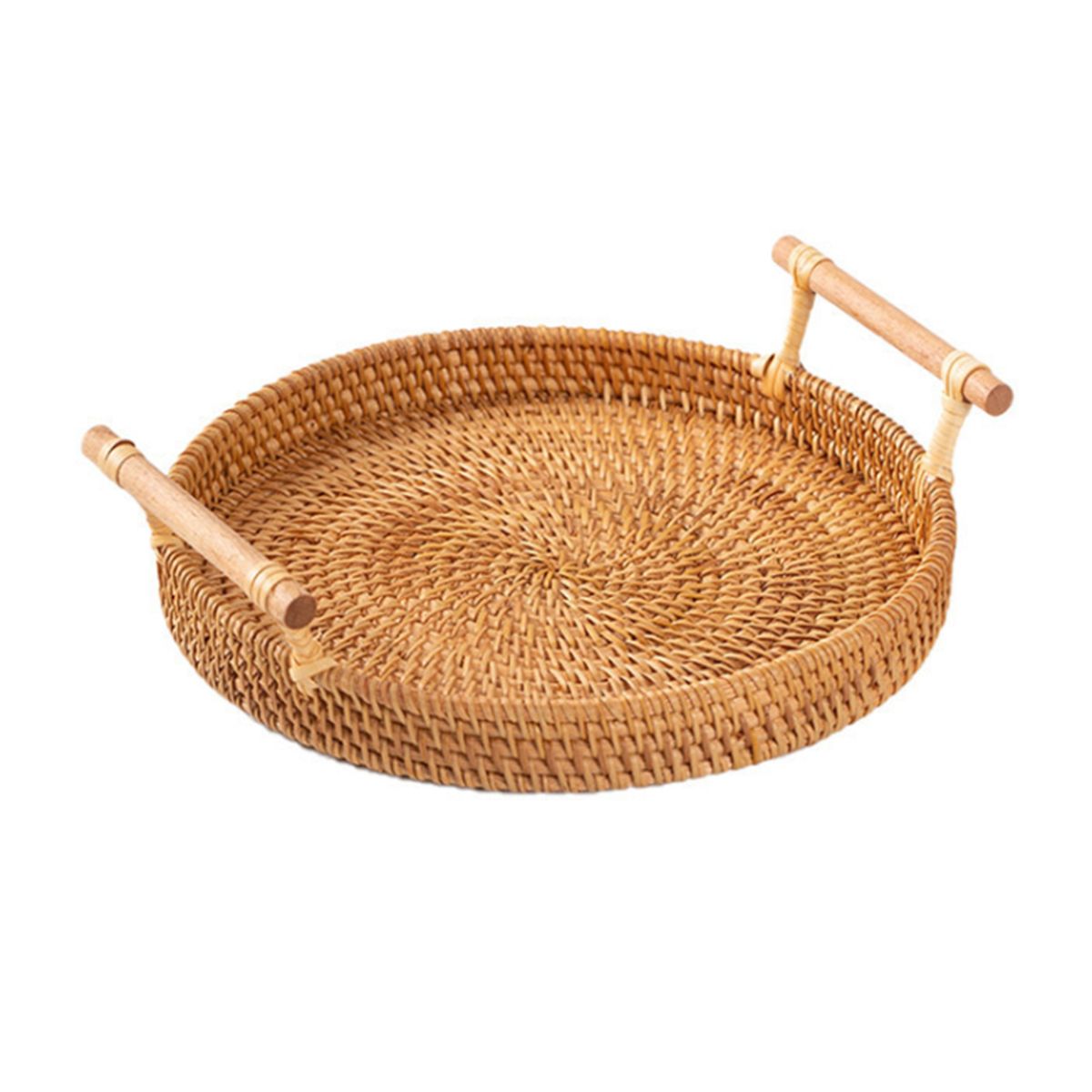 Round Rattan Bread Basket Woven Serving Tray With Handles