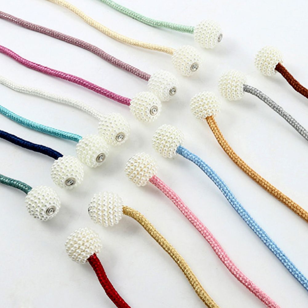 Magnetic Curtain Tieback Rope Buckle Faux Pearl Holder Strap Home Decoration-Grey