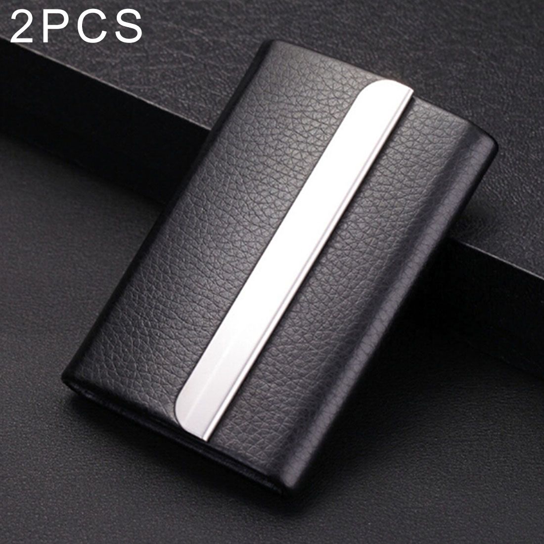 2 PCS Lichi Texture Stainless Steel Business Card Holder Credit Card ID Case Holder,