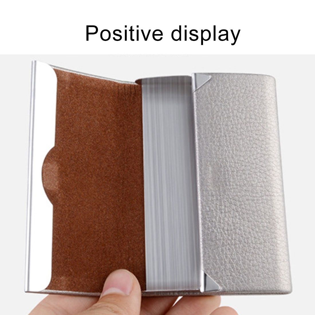 2 PCS Lichi Texture Stainless Steel Business Card Holder Credit Card ID Case Holder,