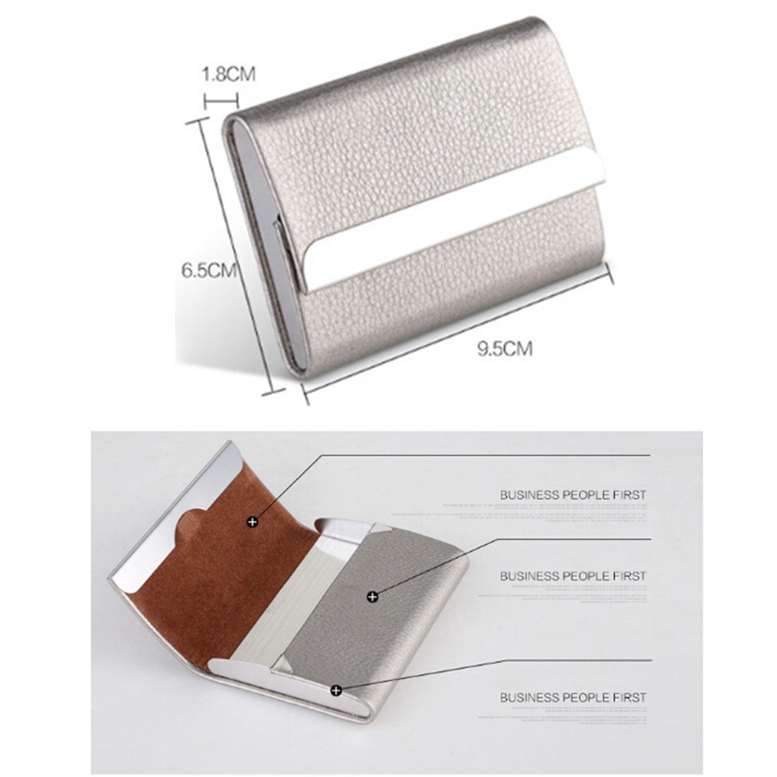 2 PCS Lichi Texture Stainless Steel Business Card Holder Credit Card ID Case Holder,