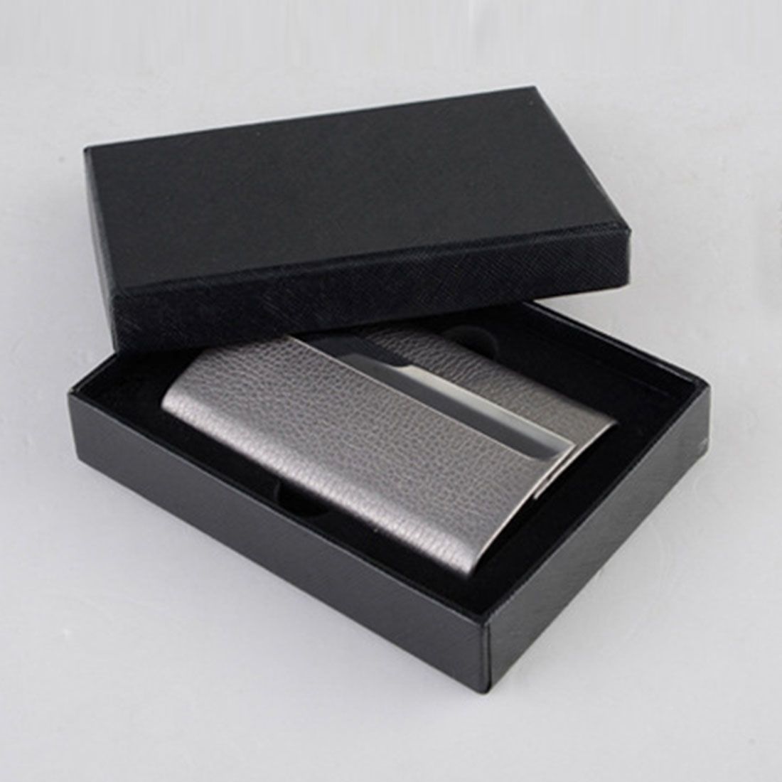 2 PCS Lichi Texture Stainless Steel Business Card Holder Credit Card ID Case Holder,