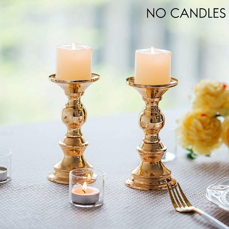 Set of 2 Candlestick Metal Pillar Candle Holders, Wedding Centerpieces Candlestick Holders for Candles Stand Gold
