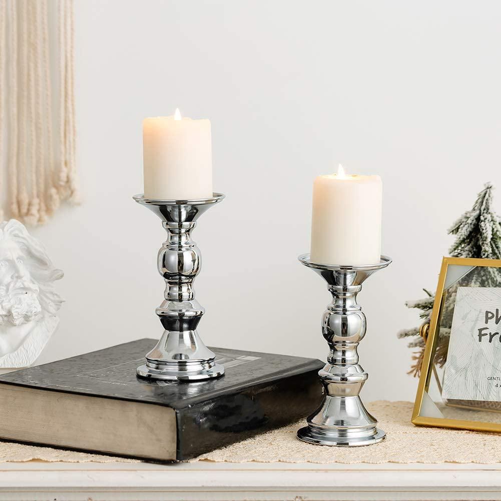 Set of 2 Candlestick Metal Pillar Candle Holders, Wedding Centerpieces Candlestick Holders for Candles Stand Gold