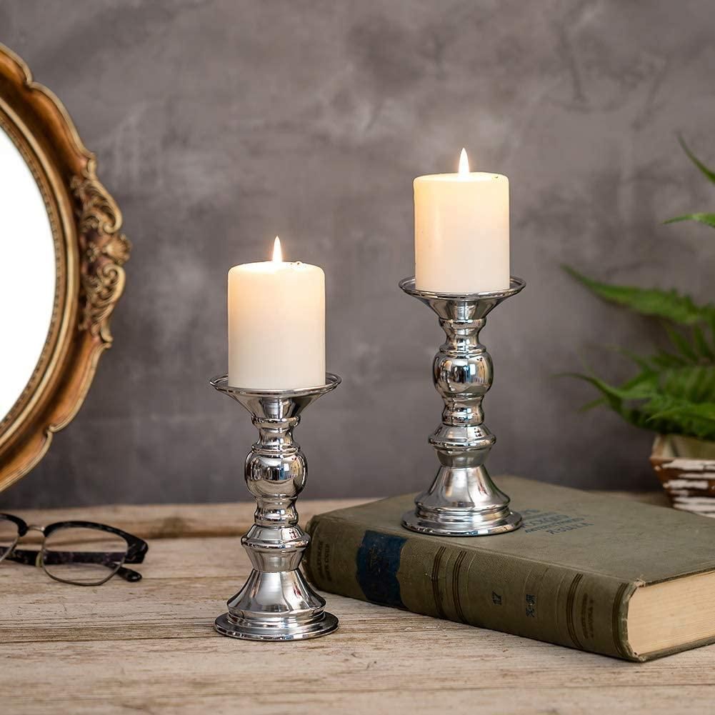 Set of 2 Candlestick Metal Pillar Candle Holders, Wedding Centerpieces Candlestick Holders for Candles Stand Gold