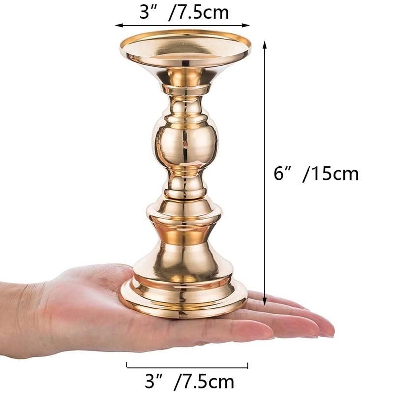 Set of 2 Candlestick Metal Pillar Candle Holders, Wedding Centerpieces Candlestick Holders for Candles Stand Gold
