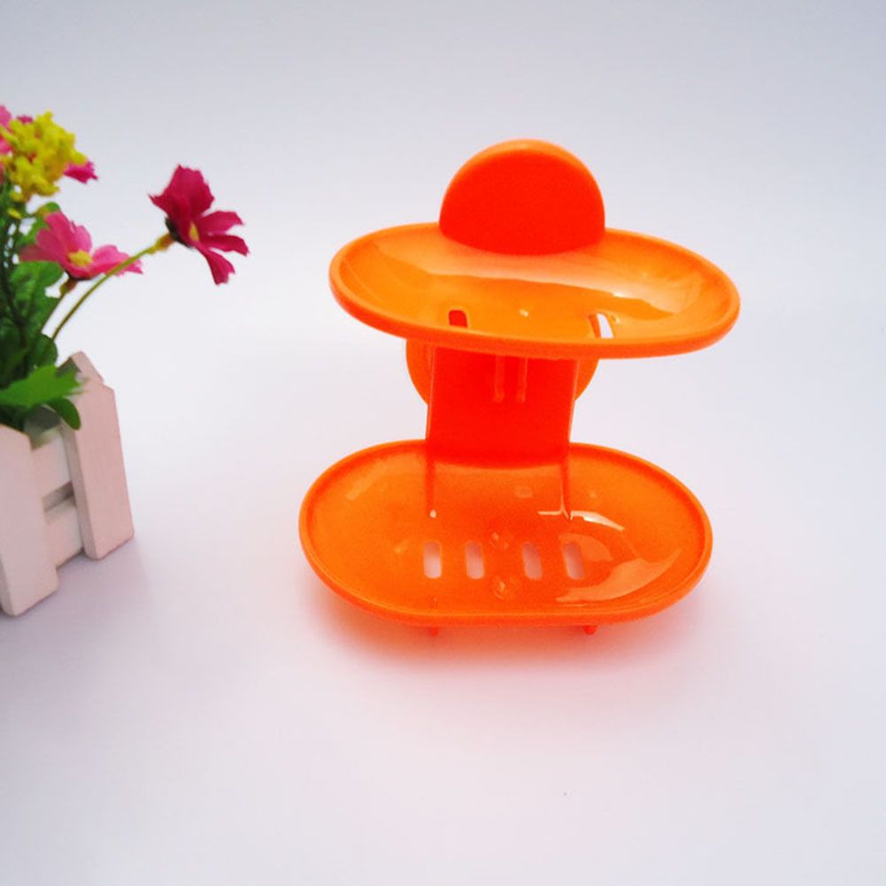 Bathroom Double-Layer Suction Wall-Mounted Soap Dish Soapbox Drying Holder Shelf-White