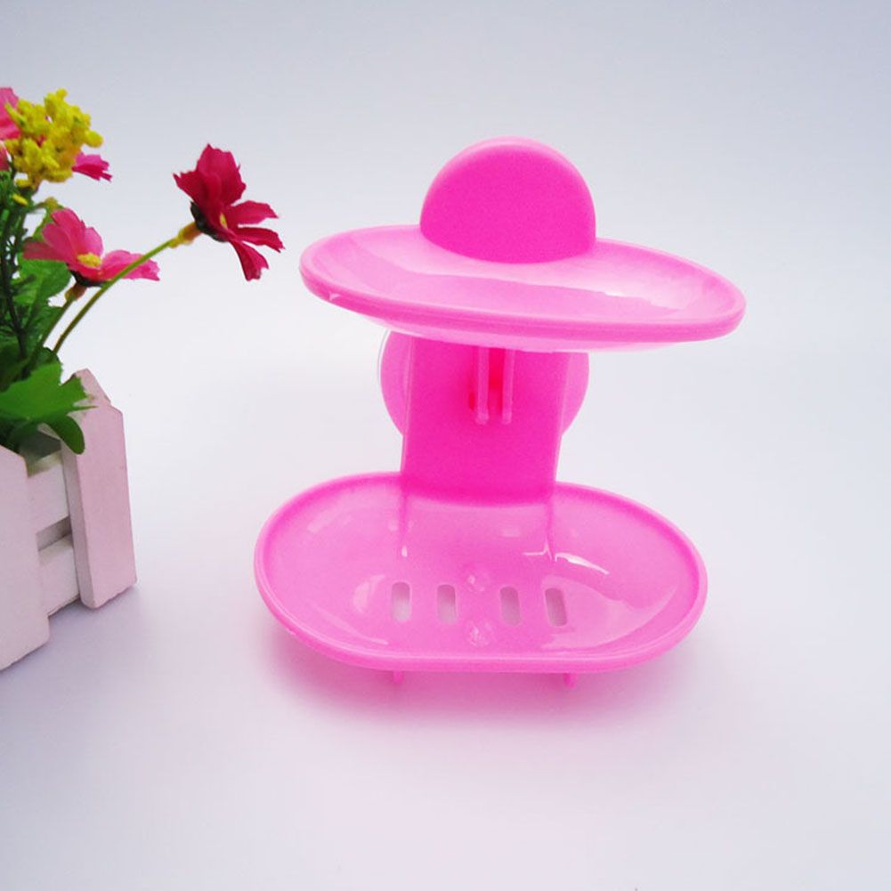 Bathroom Double-Layer Suction Wall-Mounted Soap Dish Soapbox Drying Holder Shelf-White