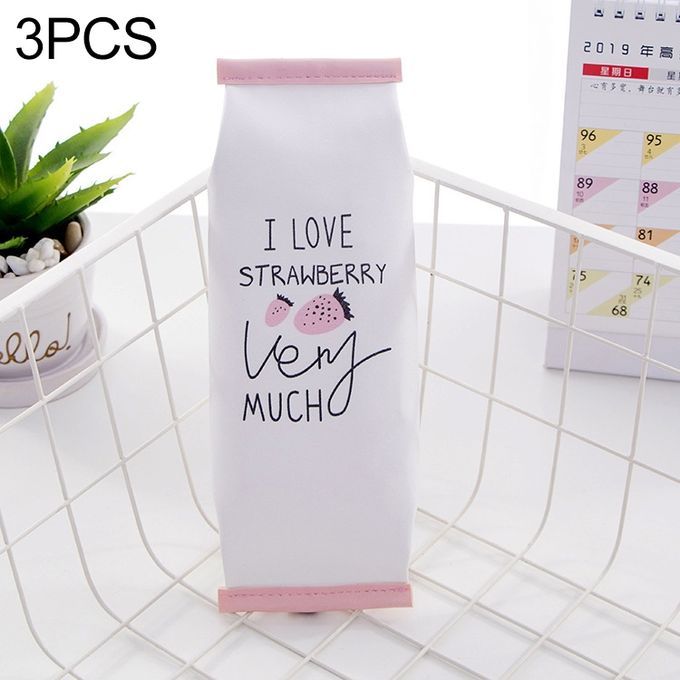 3 PCS Creative Pomegranate Strawberry Shape School Pencil Case Cute Pu Leather Pencil Bag School Supplies Stationery Storage Box-Small Strawberry