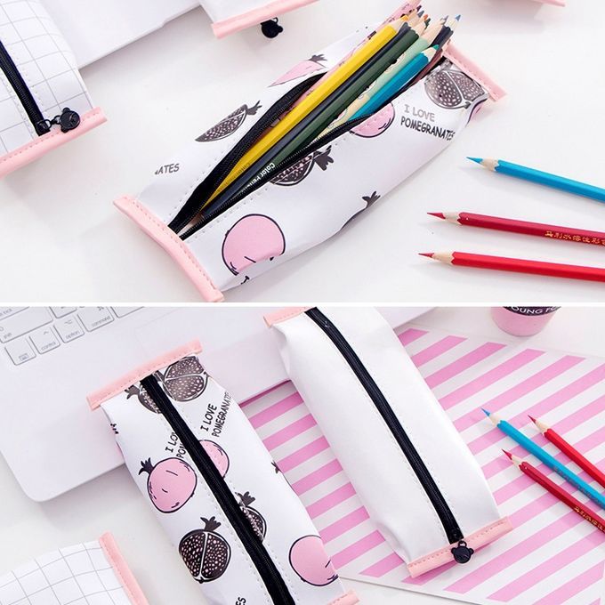3 PCS Creative Pomegranate Strawberry Shape School Pencil Case Cute Pu Leather Pencil Bag School Supplies Stationery Storage Box-Small Strawberry