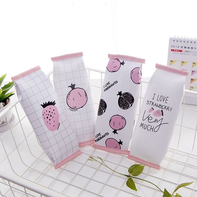 3 PCS Creative Pomegranate Strawberry Shape School Pencil Case Cute Pu Leather Pencil Bag School Supplies Stationery Storage Box-Small Strawberry