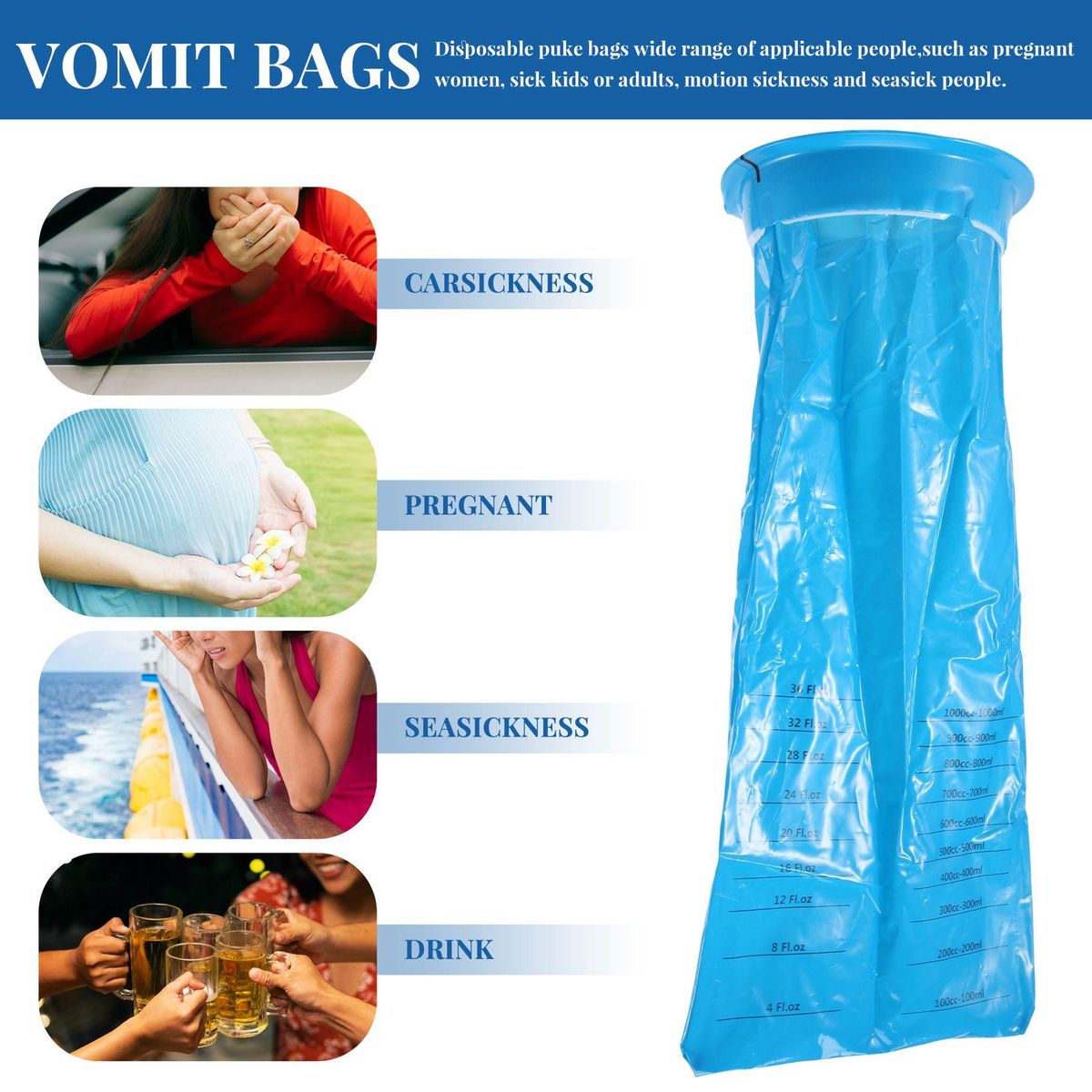 20Pcs Disposable Vomit Bags , Emesis Bags, Aircraft & Car