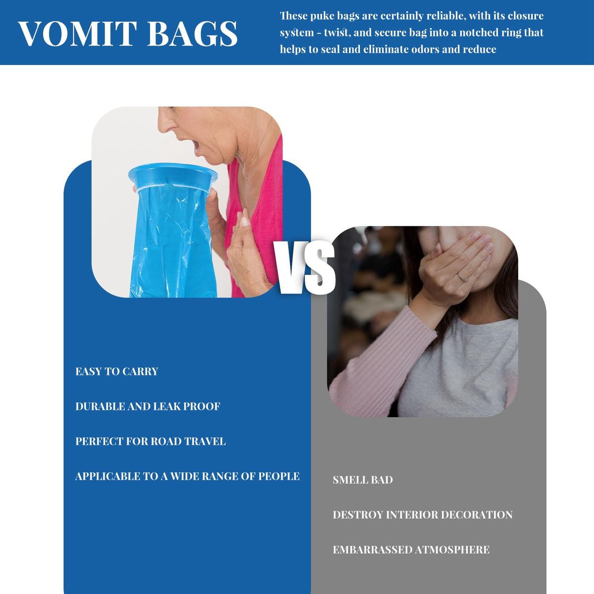 20Pcs Disposable Vomit Bags , Emesis Bags, Aircraft & Car
