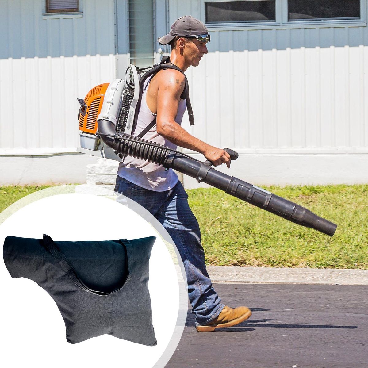 Blower Leaf Bag with Shoulder Strap Zippered Leaf Blower Replacement Bag Storage Bag Bottom Dump Bag for Lawn Yard Road Dust Leaves Collection with 5PCS Ties
