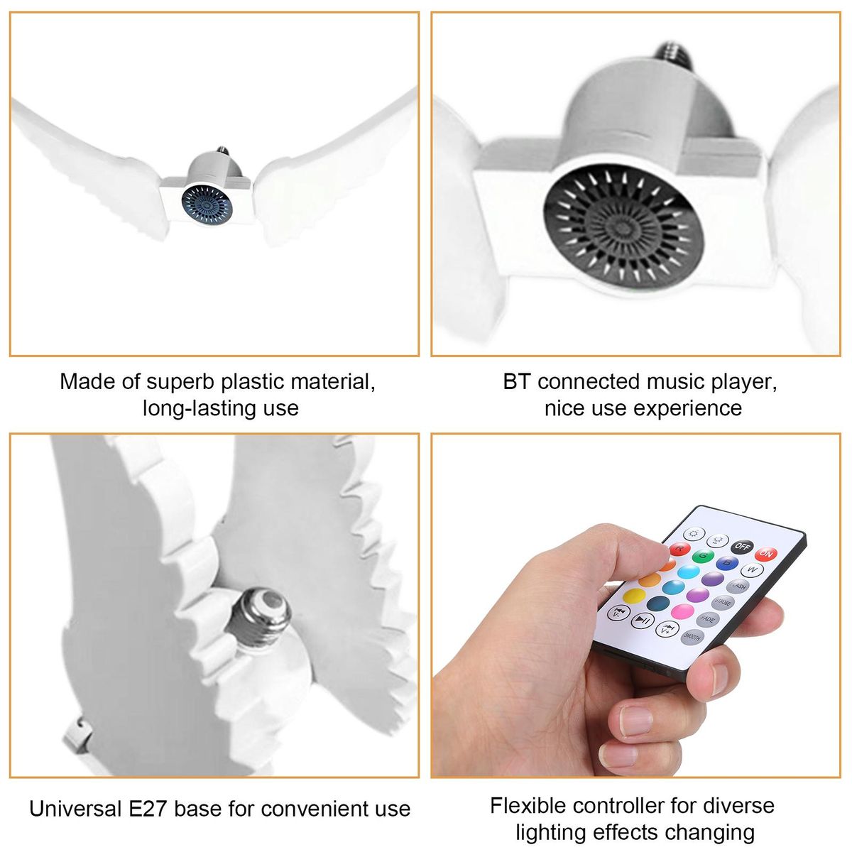 50W S-mart BT Connected LEDs B-ulb Light with Controller BT Speaker Dimmable Brightness Adjustable Flash/ Strobe/ Fade/ Smooth Diverse Lighting Modes E27 Base Socket Holder for Home Party DJ Show Decoration Use