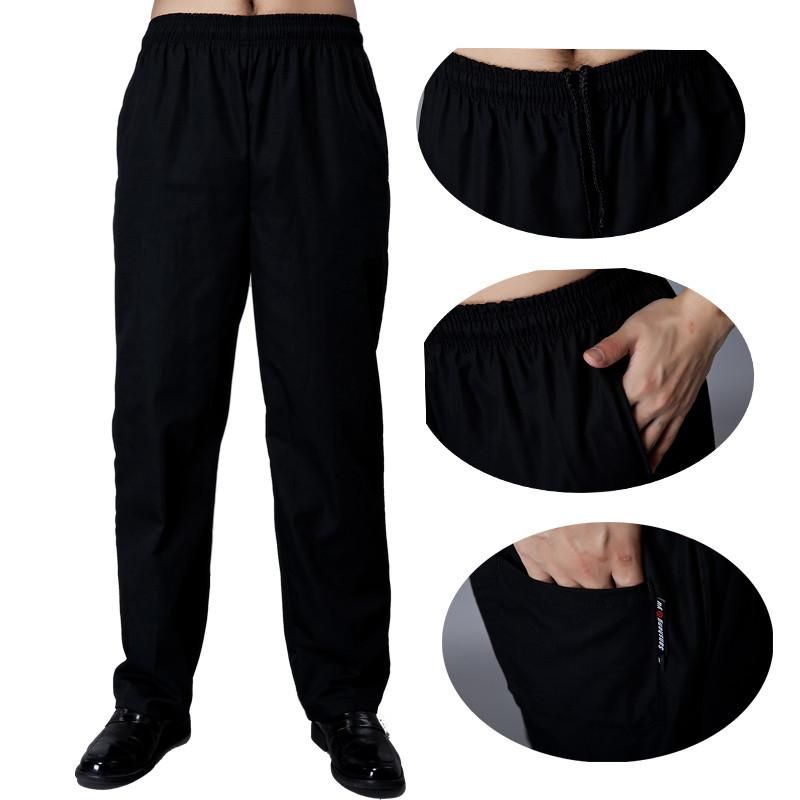 Supply Chef's Pants Black Full Trousers with an Elasticated Waist plus-Sized plus-Sized Size Rear Sticker Pocket Stain-Resistant Kitchen Work Pants