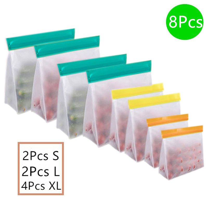 4-10Pcs/Set Stand Up Food Storage Bag Reusable Freezer Sandwich Ziplock Silicone PEVA Bag Kitchen Organizer Storage Fresh Bags-t3 8pcs