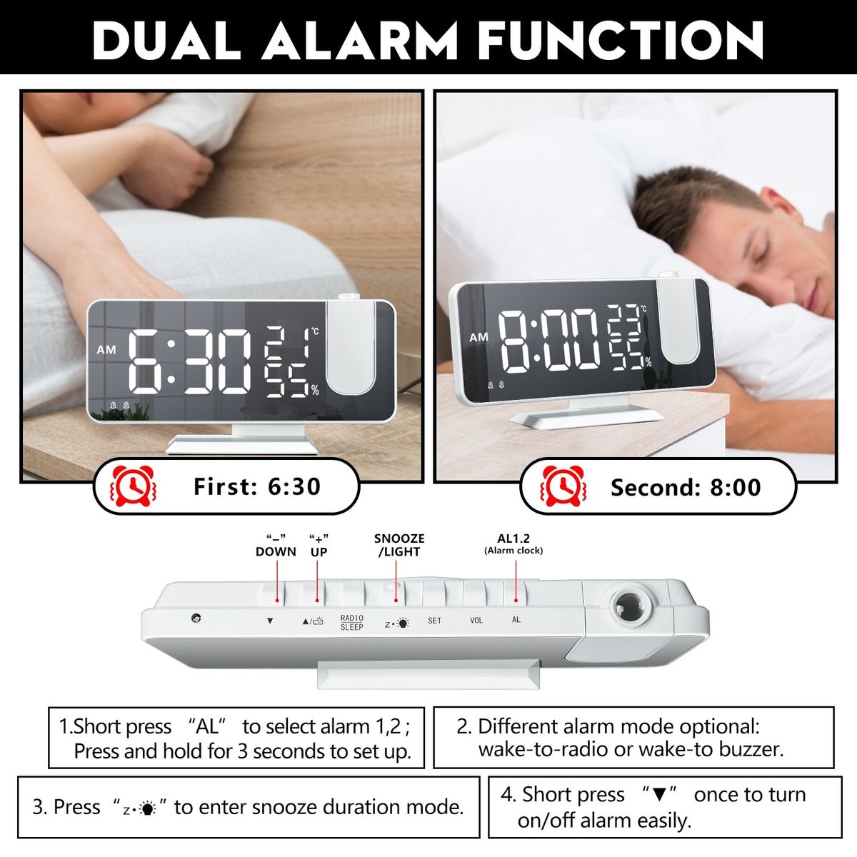 Projector Clock LED Digital Alarm Clock Table Electronic Clock With Projection FM Radio Time Bedroom Bedside Clock Home Decor