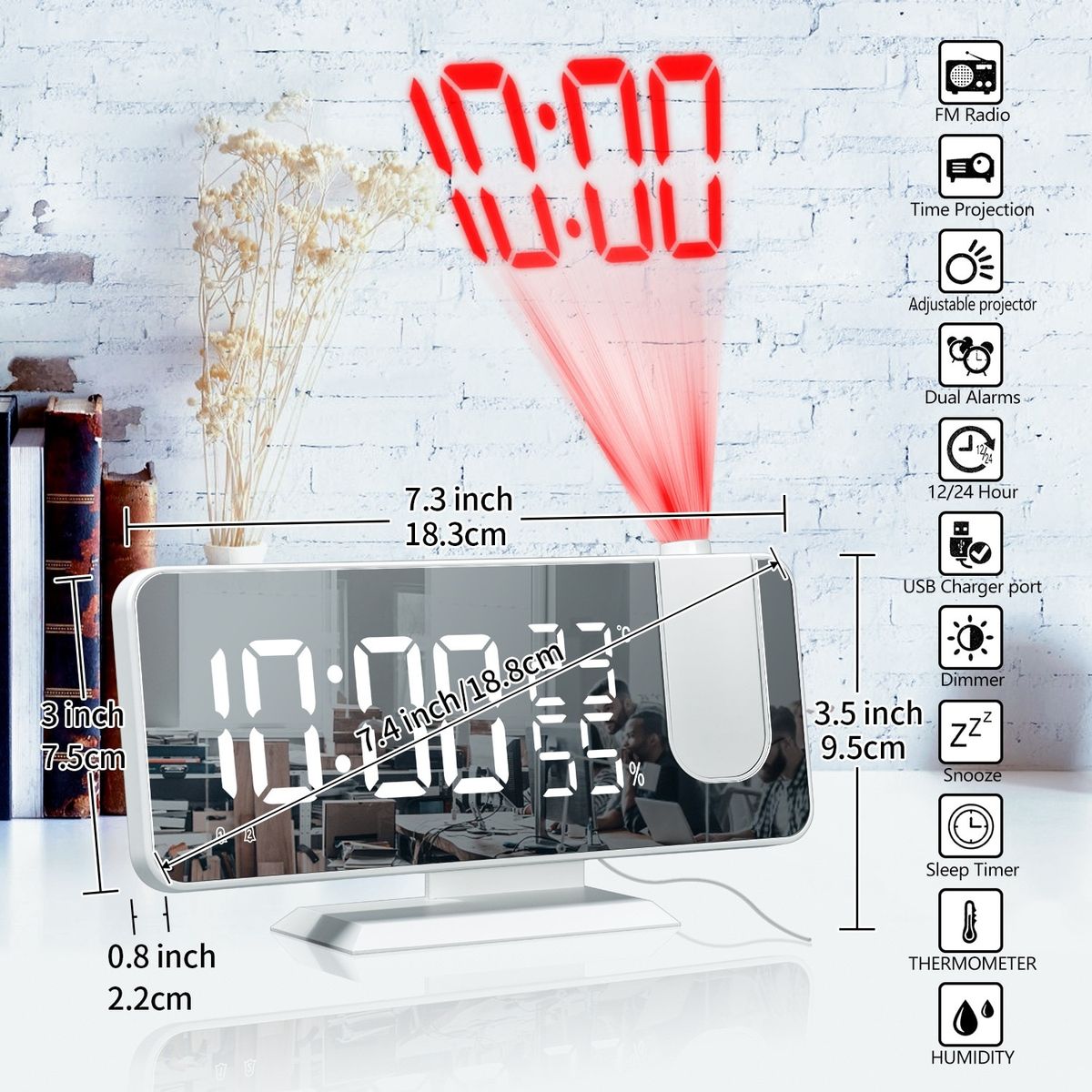 Projector Clock LED Digital Alarm Clock Table Electronic Clock With Projection FM Radio Time Bedroom Bedside Clock Home Decor