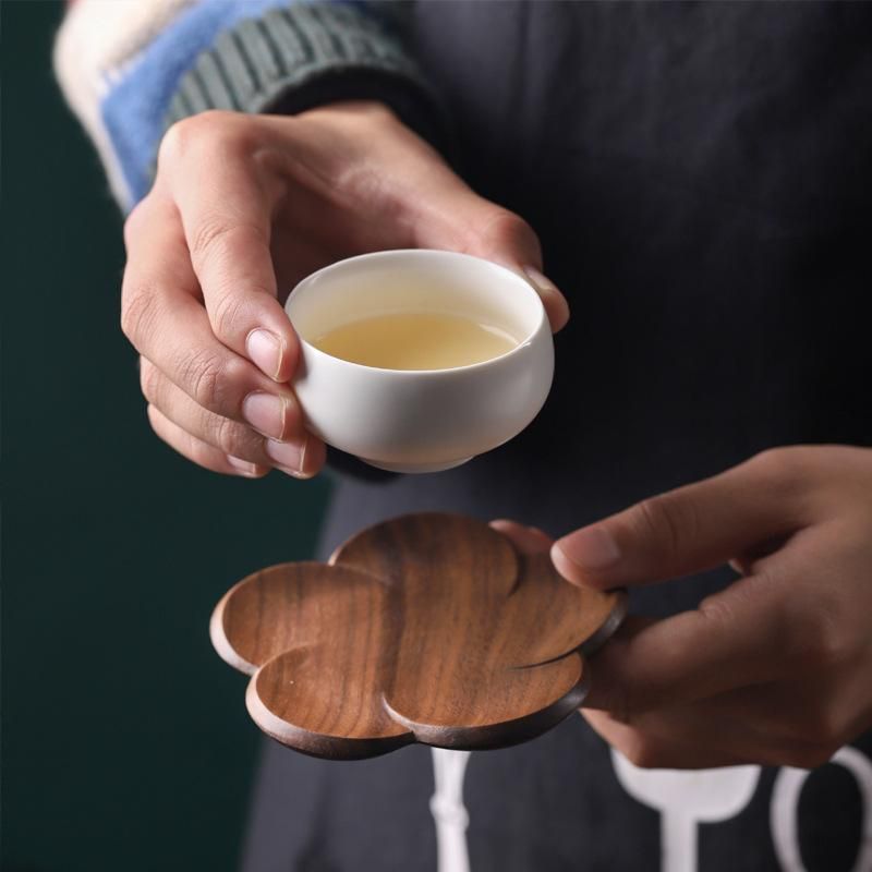 Black Walnut Wood Coaster Flower Petal Cushion Kungfu Tea Cup Mat Home Resistant Drink Mat Coffee Cup Pad Table Decorative