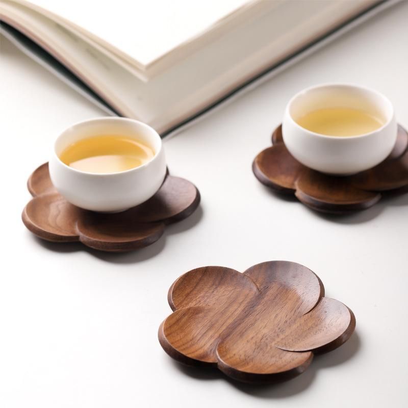 Black Walnut Wood Coaster Flower Petal Cushion Kungfu Tea Cup Mat Home Resistant Drink Mat Coffee Cup Pad Table Decorative