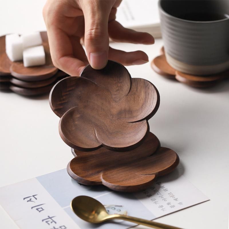 Black Walnut Wood Coaster Flower Petal Cushion Kungfu Tea Cup Mat Home Resistant Drink Mat Coffee Cup Pad Table Decorative