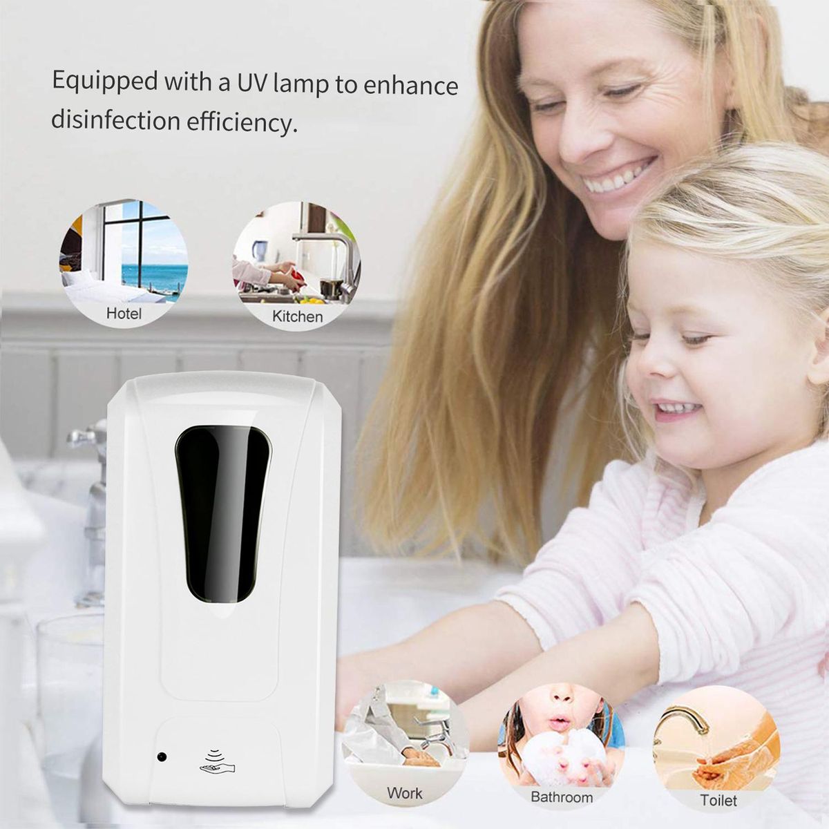 Fengjie Bathroom Touchless Cleaning Liquid Dispenser Machine Wall-mounted Fine Mist Spray Hand Hygiene Automatic Sensor UV Light Hand Cleaner Induction Sprayer Machine with UV Lamp 1000ML (Batteries not included)