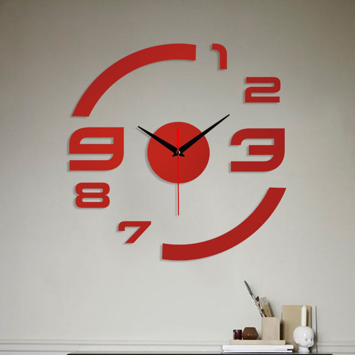 Wall Clock Hole-free Wall Clock In Living Room Red
