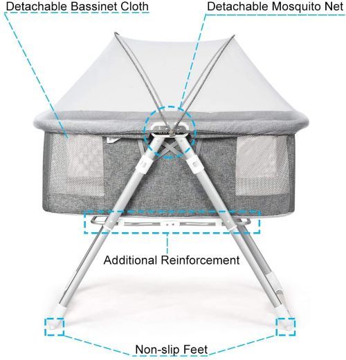 2 In 1 Baby Bedside Sleeper/ Bassinet, Grey