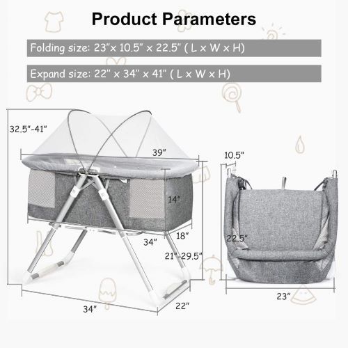 2 In 1 Baby Bedside Sleeper/ Bassinet, Grey