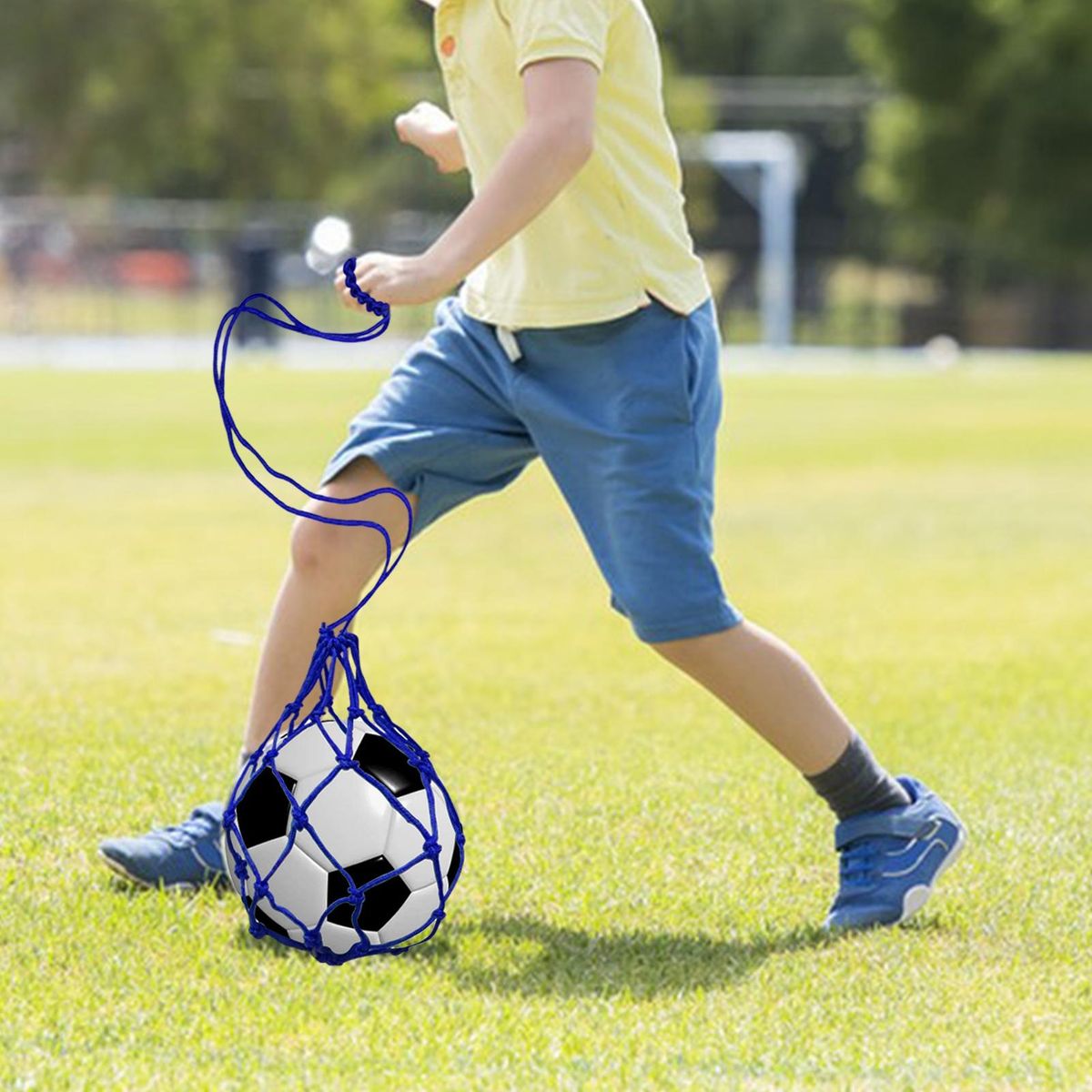 Football Training Mesh Bag Soccer Kick Trainer Solo Practice for Youth Blue
